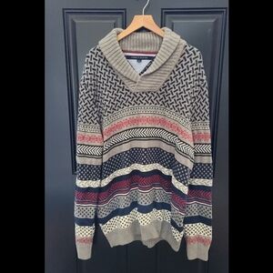 Tommy Hilfiger Bodie Fair Isle Shawl Collar Chunky Knit Sweater Large